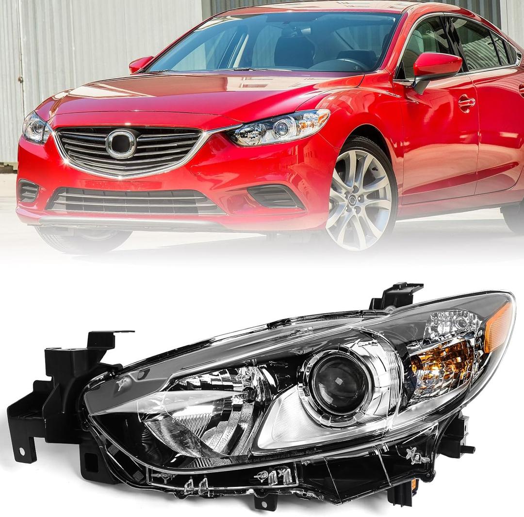 Huray Halogen Headlight Assembly for Mazda 6 2014 2015 2016 2017 LH Projector Headlamp w/Bulbs OE Factory Replacement for MA2518160 Left Driver Side