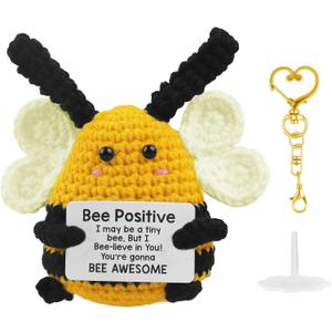 IncreDecor Positive Crochet Animals Bee Decor Easter Basket Essentials Cute Stuff Mothers Day Gifts for Mom Grandma Best Friends Teacher Coworker