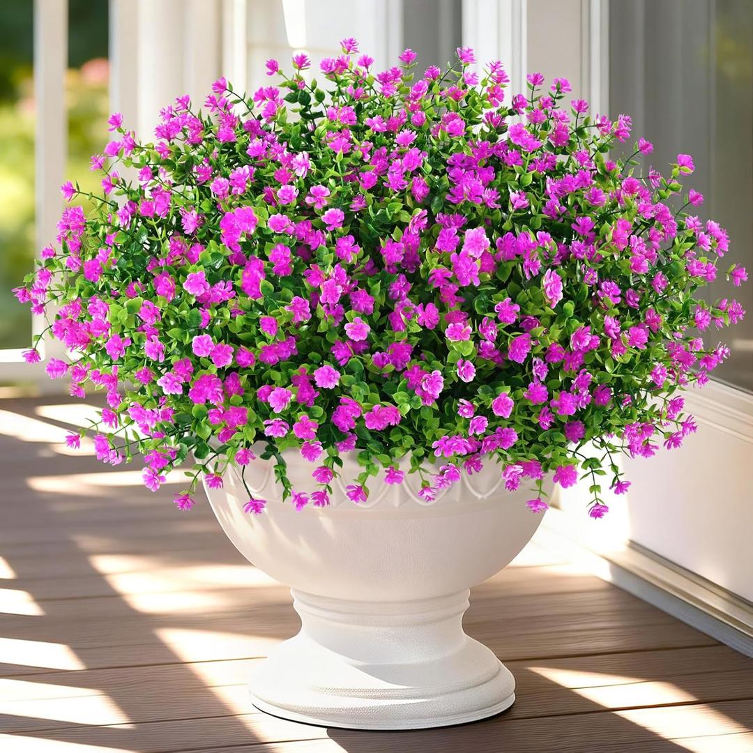 Yastouay Artificial Flowers for Outdoors UV Resistant, 14 Bundles Fuchsia Realistic Fake Outdoor Flowers Fake Plants, Faux Flowers for Outdoor Planters Front Porch Garden Window Box Farmhouse Decor