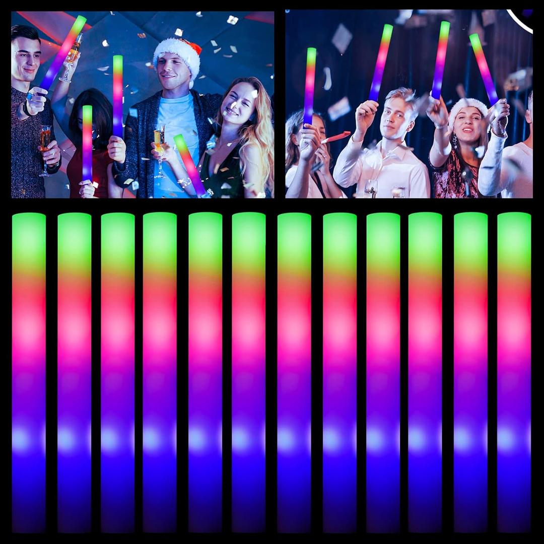 Glow Sticks Bulk - 100 Pcs LED Foam Sticks Glow in the Dark Party Supplies with 3 Modes Flashing Effect, Glow Batons Party Favors for Party Wedding Birthday Concert Halloween Christmas