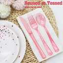 300 Pcs Pink Silverware Set Heavy Duty Pink Plastic Silverware - 100 Forks, 100 Knives, 100 Spoons for Brithday, Wedding, Baby Shower, Bridal Shower