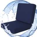 Favoyard Outdoor Deep Seat Cushion Set, 24 x 24 Inch Rainproof & 3-Year Fade Resistant Patio Furniture Cushions, Removable Seat Bottom & Back Cushion Covers with Ties for Chair, Sofa, Couch, Blue (Seat 24x24 In + Back 24x20 In)