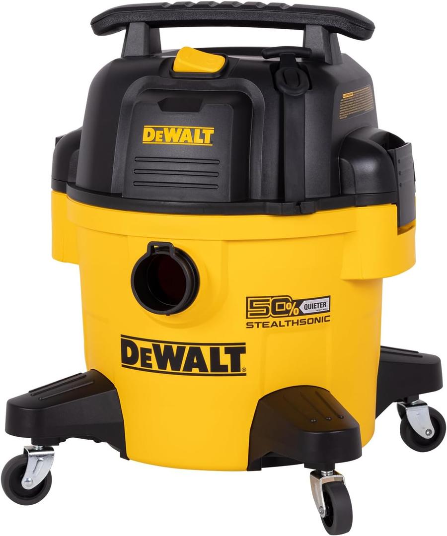 DEWALT 6 Gallon STEALTHSONIC Wet Dry Shop Vac, Powerful Suction & Portable Shop Vacuum with Attachments, Ultra Quiet Heavy Duty Shopvac for Home, Garage, Car, Workshop, Jobsite, DXV06P-QT, 5 Peak HP (6 Gal (1 Dust Bag))