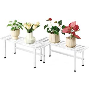 Dipion 2 Pack Metal Plant Stand Outdoor Plant Shelf Indoor,1 Tier Heavy Duty Plant Stands for Multiple Plants,26" L x 10.12" H x 8.75" W,White