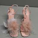 BCTEX COLL Women's Heeled Sandals Fluffy Feather Square Open Toe Ankle Strap Sexy Stiletto High Heels for Wedding Party Dance Evening (8.5, Pink)