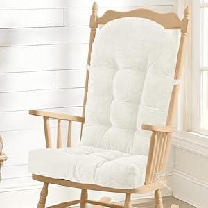 Rocking Chair Cushion - Chenille Fabric, High-Density Sponge, Durable Comfort Double-Sided Tufted Seat Pads with Ties, ChenilleAvocado Green, 44x19x4 Inch