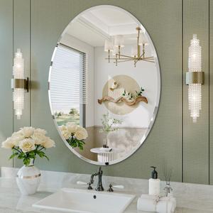 JIINGYO Frameless Oval Mirror, 24"x32" Oval Beveled Bathroom Mirrors