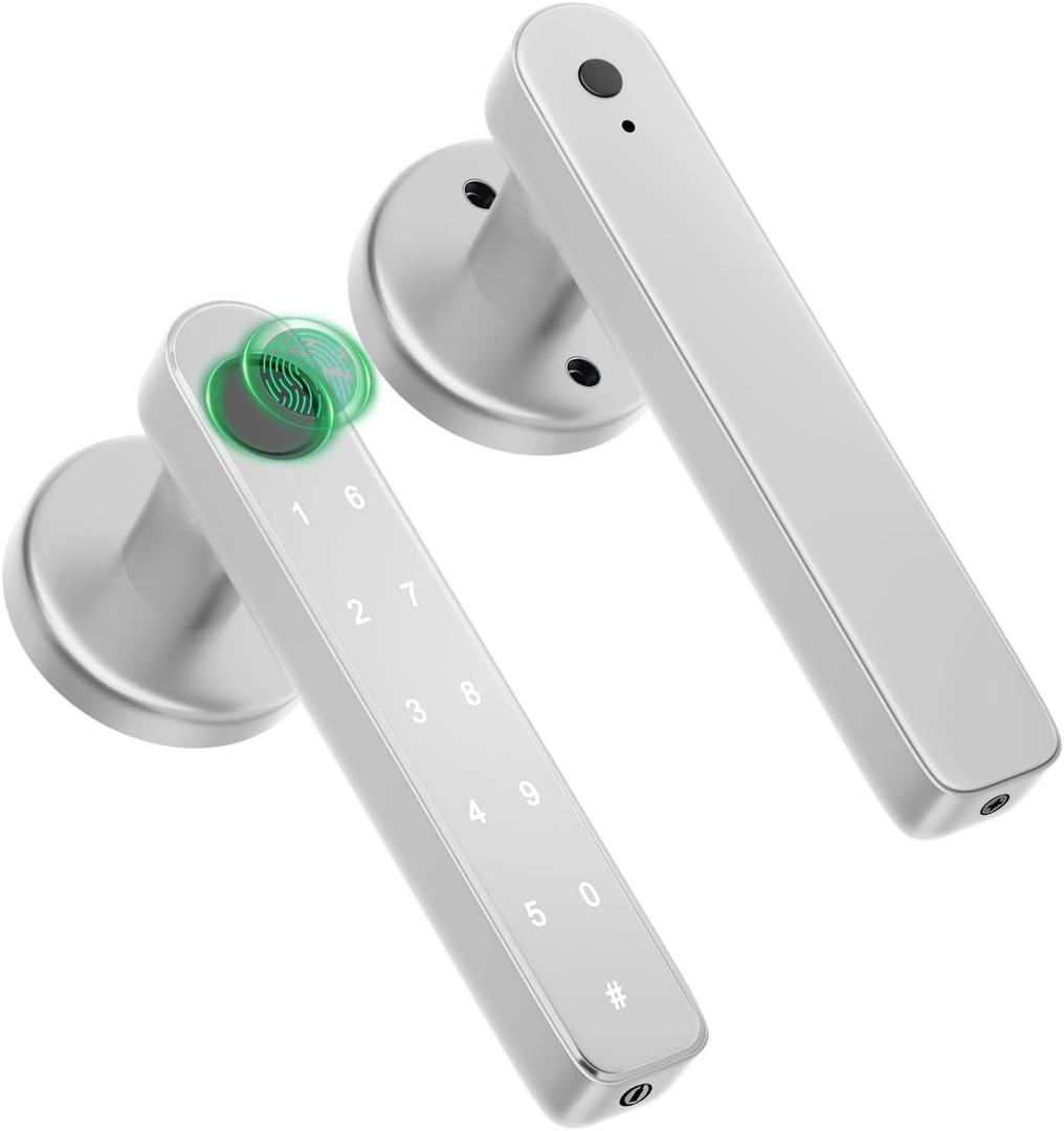 Fingerprint Door Lock, Biometric Lock with Keypad, Silver, Suitable for Home, Apartment, Office, Bedroom