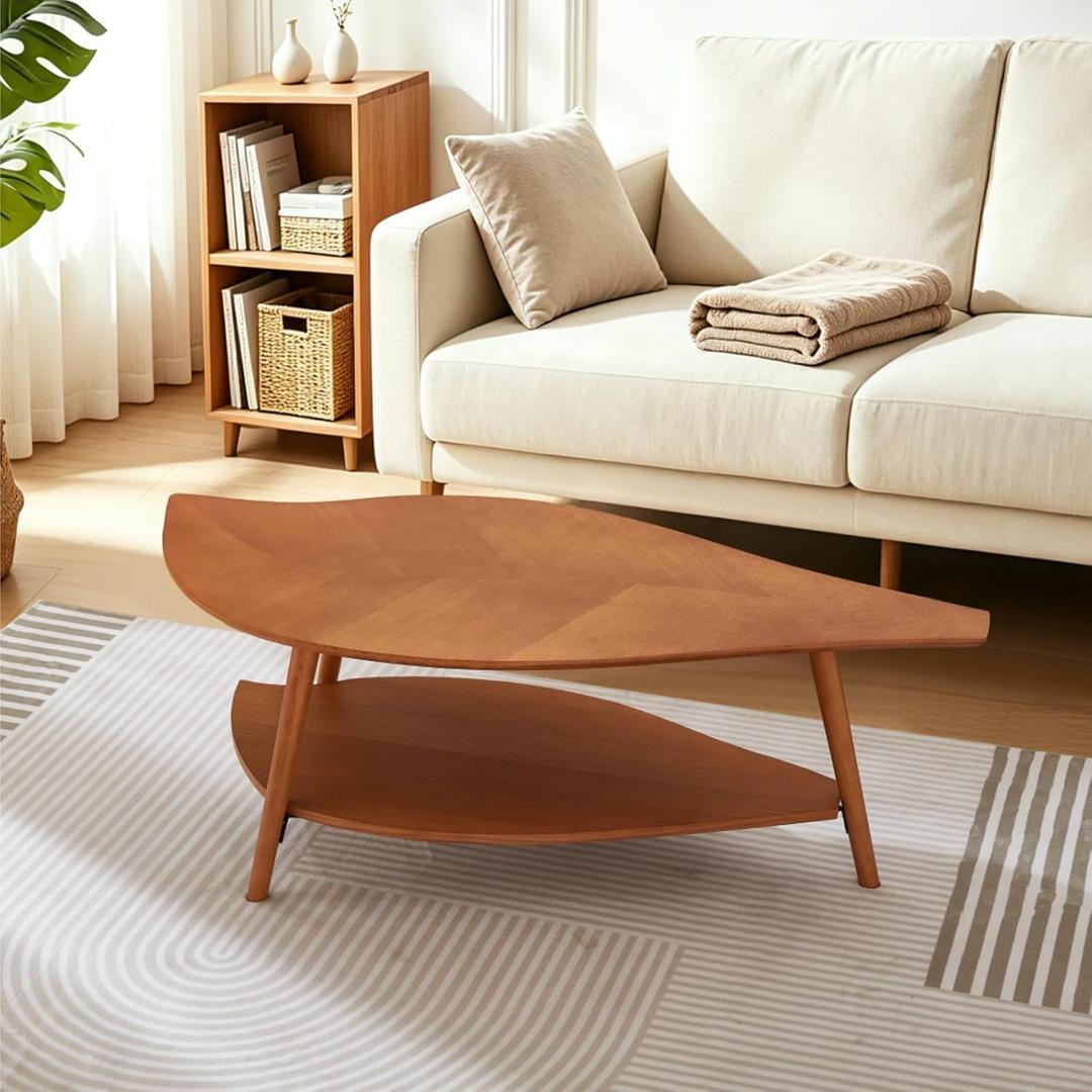 Leaf Coffee Table with Storage,Mid Century Modern Coffee Table