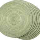 FunWheat Round Braided Placemats Set of 8 Place mats for Dining Tables Woven Heat Resistant Table Mats 15 inch(E Light Green, 8pcs)