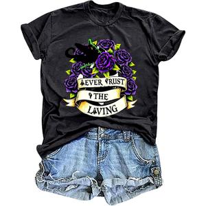 Halloween Shirts for Women Vintage Poster T-Shirt Graphic Printed Letters Casual Short Sleeve Top Tees (Medium, Darkgery1)