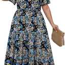 Nemidor Plus Size Maxi Dresses for Curvy Women Summer Casual Boho Ditsy Floral Print Layered Flared Long Dress with Pocket, 16