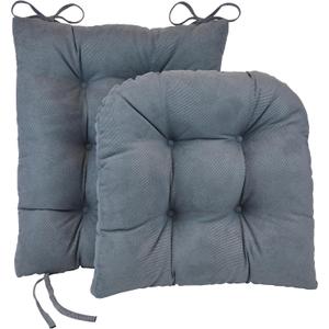 Klear Vu Omega Non-Slip Rocking Chair Cushion Set, Assembled in USA, Thick Padding & Tufted Design, Includes Seat Pad & Back Pillow with Ties, 17x17 Inches, 2-Piece Set, Twillo Bluestone