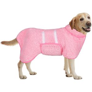 Bienbee Dog Bathrobe, Quick Drying Super Absorbent Dog Robes for After Bath, Warm Keeping Dogs Towel, Dogs Bath Supplies, Pink L
