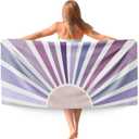 Boho Purple Sun Sunshine Beach Towel, Sunrise Sunset Microfiber Beach Towels Oversized 30x60 Inch for Bathroom, Boho Quick Dry Travel Sand Free Beach Towel Decor for Swimming Pool Camping
