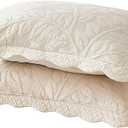 MarCielo 2-Piece 100% Cotton Quilted Pillow Shams Embroidered Farmhouse Pillow Shams (Standard, Natural Beige)
