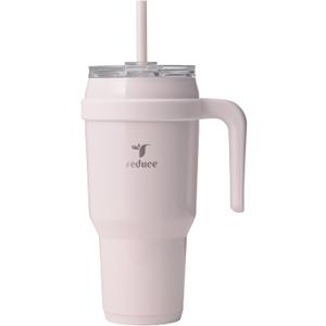 REDUCE Cold1 20 oz Tumbler with Handle - Vacuum Insulated Stainless Steel Water Bottle for Home, Office or Car, Reusable Mug with Straw or Leakproof Flip Lid, Keeps Drinks Cold All Day- Gloss Cotton