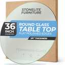 36" inch Round Tempered Glass Table Top - 1/4 inch Thickness & Flat Polished Edge - Clear Surface & Scratch Resistant - Ideal for Dining Room, Kitchen, Side, Office, Patio & Round Coffee Tables