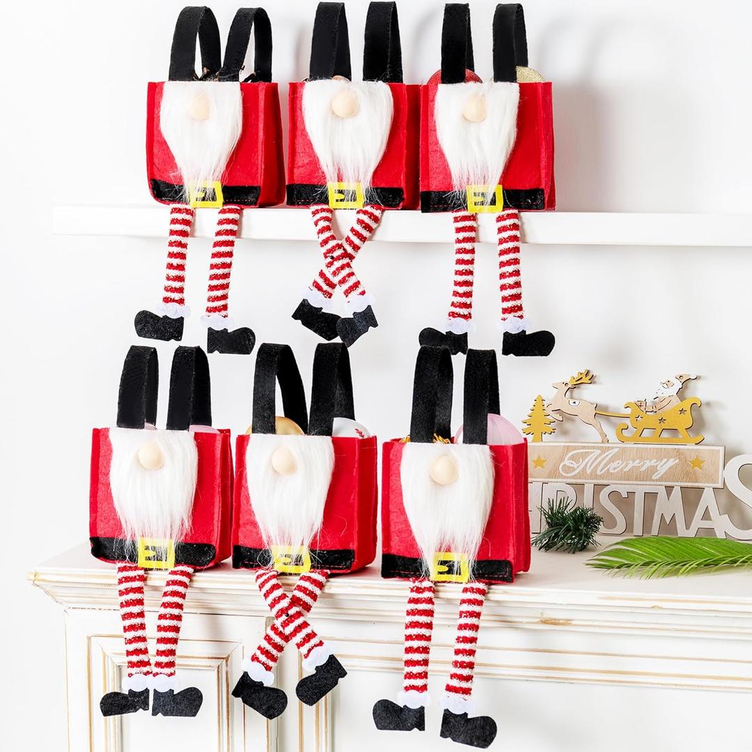 MOSHAKALA Christmas Gift Bag, Gnome clothing Christmas Treat Bags, Set of 6 Gift Bags for Children Holiday Parties Teachers Decorations (Santa Gnome)
