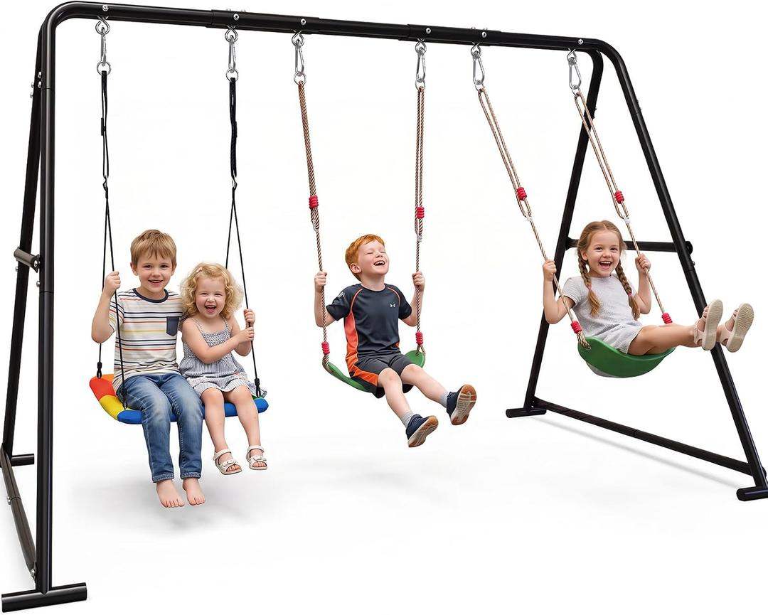 Swing Set for Backyard 3-in-1, 600lbs with 1 Platform and 2 Belt Swing