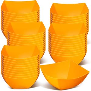 Tanlade 50 Pcs Square Plastic Serving Bowls Disposable Snack Salad Bowl Small Party Candy Bar Containers Taco Bar Serving Dishes for Buffet Chips Fruit (8 oz,Orange)