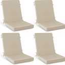 Summsun Outdoor Dining Chair Cushions 4 Pack, Water Resistant High Back Patio Seat Cushion Set with Ties, Removable Covers, Non-Slip Bottom for Garden Lawn Patio Furniture, 44 x 20 Inch, Cream