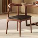 Ytaoka Solid Wood Dining Chair, Mid Century Dining Chair, Upholstered PU Leather Chair with Wide Curved Backrest, Chair for Dining Room, Kitchen, Walnut Finish, 1-Pack