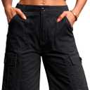 Eddoyee Bermuda Cargo Shorts for Women Casual Long Knee Length High Waisted Stretch Wide Leg Relaxed Fit (Large)