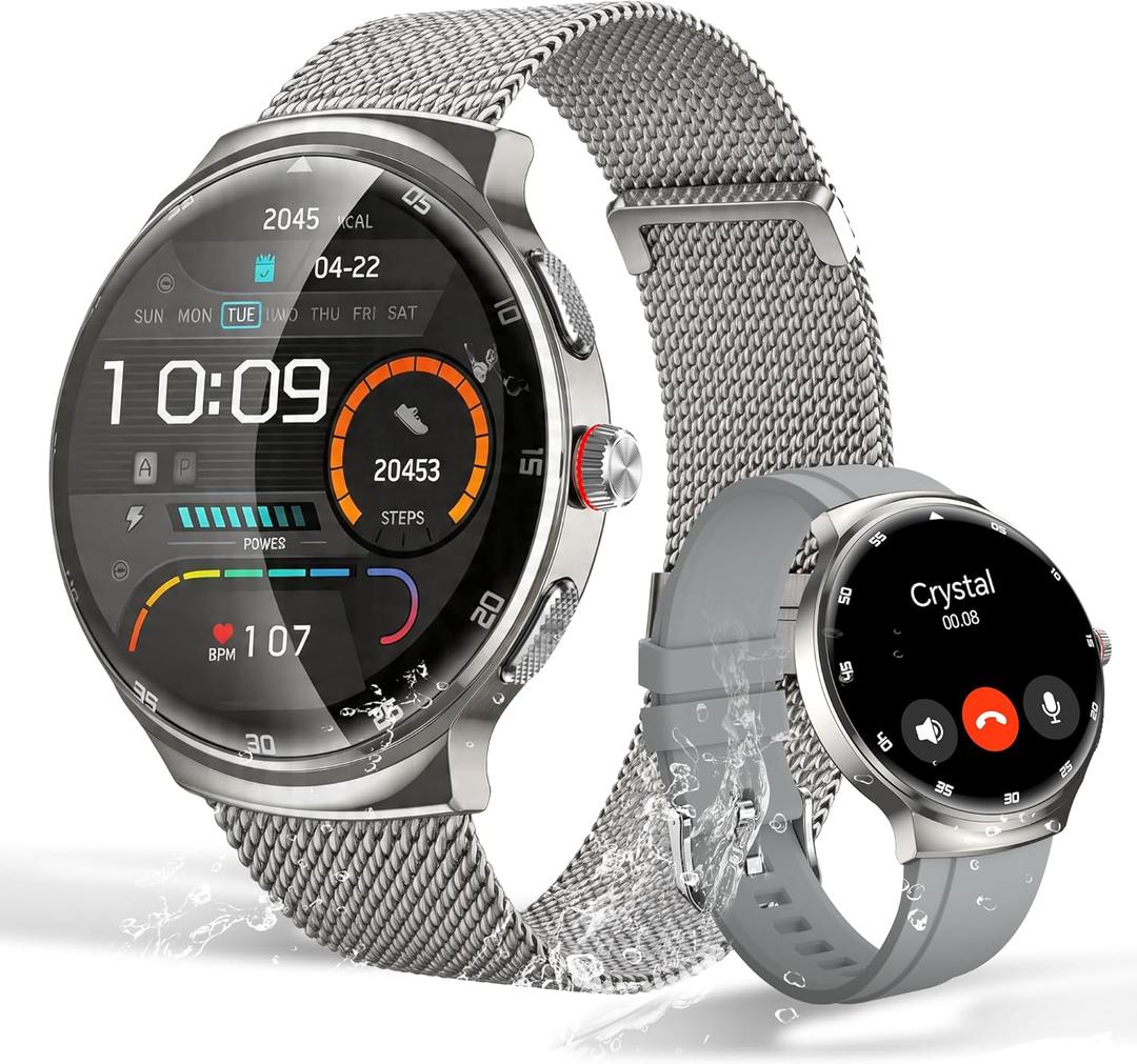 P30 Smart Watch, 1.43" AMOLED Curved Screen Fitness Tracker with Bluetooth Call, 150+ Sports Mode IP68 Waterproof, Heart Rate Sleep Monitor for iOS Android Men Women (Silver)