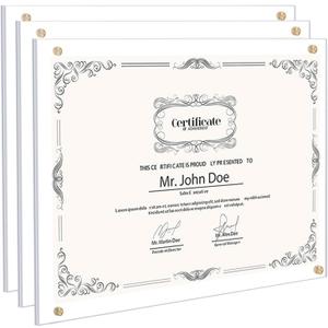 Kalami 3 Pack 11x14 Acrylic Wall Mount Picture Frame Self Adhesive, Floating Frameless Clear Photo Frame for Diploma Certificate Degree Document Display Gallery Wall-Full Frame Size 12.4x15.4