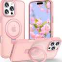 Magnetic for iPhone 16 Pro Case with Ring Stand, [10 FT Drop Protection] [Velvety Touch] Slim Translucent Matte Back Shockproof Phone Case for iPhone 16 Pro 6.3'', Pink