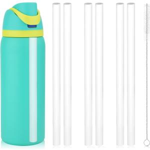 6PCS Replacement Straws for Owala Water Bottle 24 oz 32 oz, Reusable Plastic Straws with Cleaning Brush for Cup 24oz 32oz Travel Tumbler Accessories Parts for Sports Bottle (White)