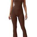QINSEN Jumpsuit for Women Wide Leg Full Length Leggings Sexy Sleeveless Tank Flare Playsuit Coffee, M