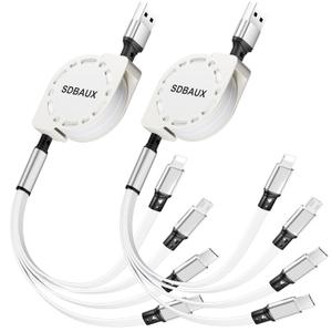 Multi Charging Cable,USB A to 4 in 1 Retractable Lightning/Dual Type-C/Micro Port Fast Charger Cord for iPhone 17 16 15 14 13 12 Pro Max,Galaxy S24/S23,Cell Phones Tablets Universal Use2Pack-3.3ft