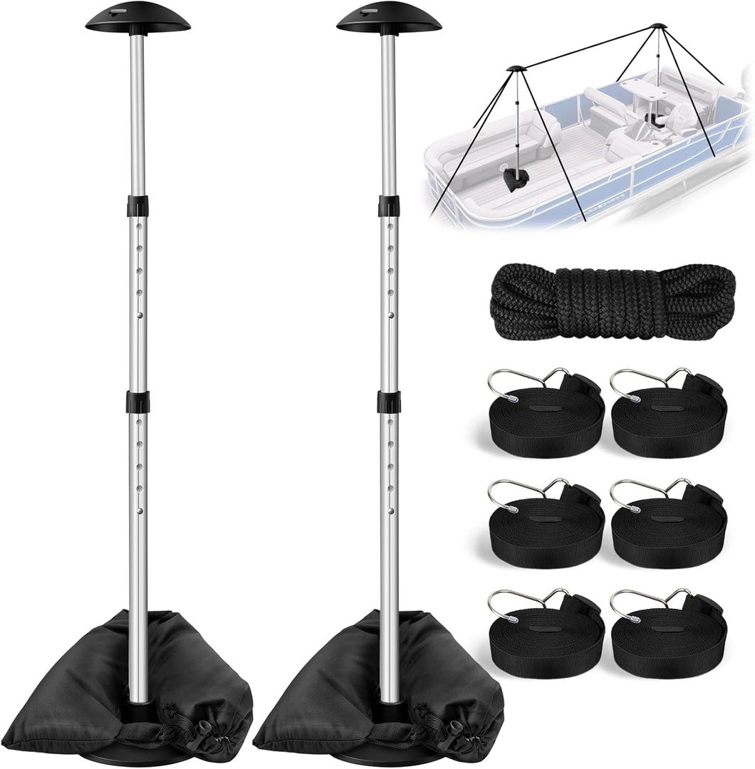 Pontoon Boat Cover Support Poles, Height-Adjustable Boat Support Pole for Pontoon/Jon/Bass/V-Hull Boat Cover Accessories with Sand Storage Bag