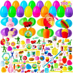 JOYIN 100 PCS Prefilled Easter Eggs with Assorted Toys Plus Stickers Inside, Plastic Eggs for Kids Hunt, Basket Stuffers Fillers, Party Favors, Classroom Prize Supplies