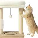Small Cat Tree Tower Scratching Post with Perch Bed for Indoor Cats and Kittens,Track Ball Hanging Ball Toy Self-Massage Brush Beige
