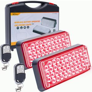 Red Magnetic Flashing Strobe Light/w Controller, Battery Operated Rechargeable LED Safety Lights, Mini Portable Emergency Warning Light Bar for Police Car, Fire Trucks Vehicles 2-Pcs