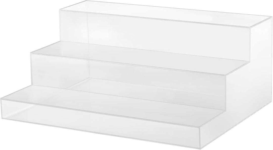 CiaoHER Large Acrylic Liquor Bottle Rack 3 Tier Clear Countertop Riser Display for Bar Coffee Leisure Station Retail Store Shop Grocery Collection Organizer Stand (16''-1pack)