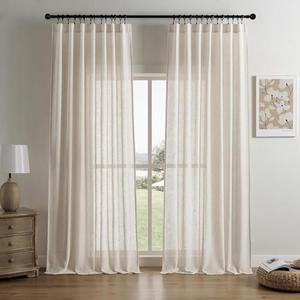 Joydeco Linen Curtains 108 Inch Length 2 Panels Set for Bedroom, Light Filtreing Curtains for Living Room, Beige Extra Wide Light Filtering Drapes with Rod Pockets Back Tab (108" L x 100" W, Beige)
