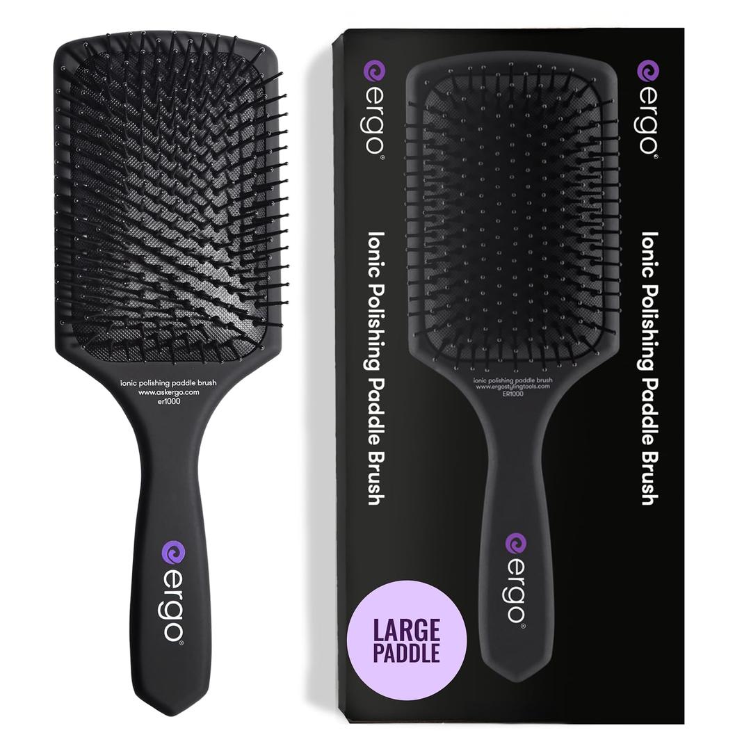 ERGO Ionic Paddle Hair Brush  Large Polishing Brush for Long-Lasting Shine, Detangling Brush for Wet & Dry Hair Care, Hair Styling Tool for Blow Drying (ER1000)