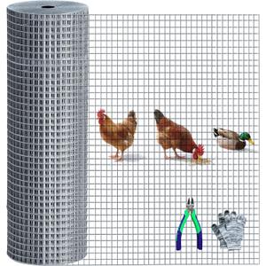 Chicken Wire Fencing Hardware Cloth 1/2 inch 19 Gauge Rust-Resistant Mesh Roll with Snips/Gloves for Chicken Coop/Vegetable/Garden/Plants/Poultry Enclosures/Tree/Gutter Guards 16 inch x 50 ft