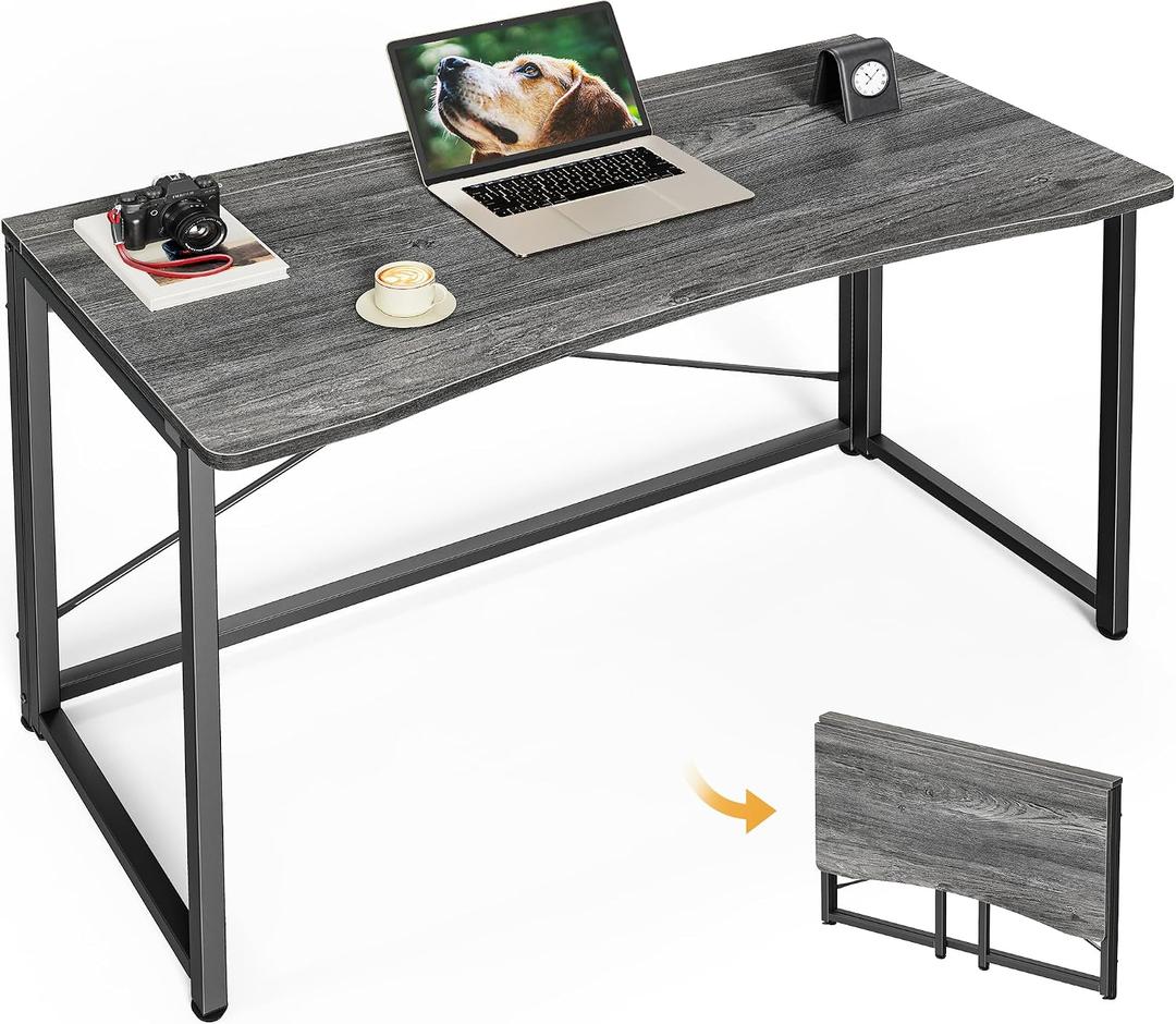 Huuger Folding Desk for Small Spaces, 39.3 Inch Foldable Computer Table, for Home Office, Study, Bedroom, Dorm, Space Saving, Small Writing Work Office Computer Desk, Easy to Fold, Grey