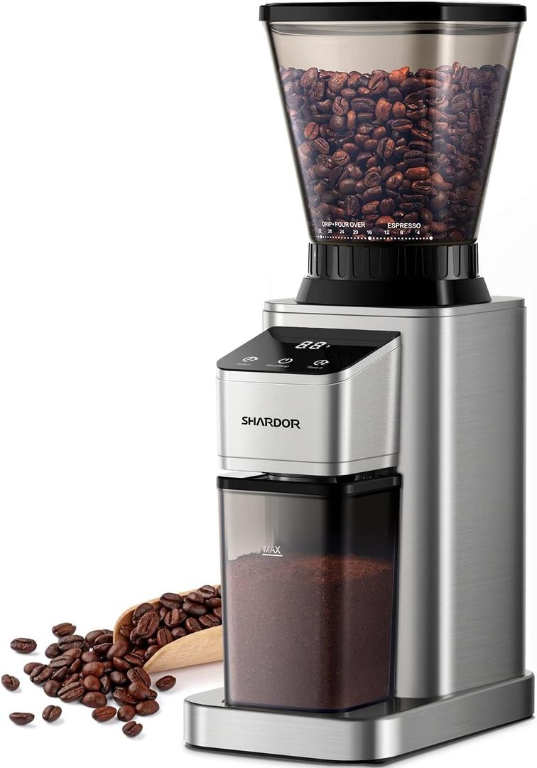 SHARDOR Professional Conical Burr Coffee Grinder, Coffee Bean Grinder with 48 Grind Settings for Espresso, Drip & French Press, Upgraded Anti-Static Technology, Precision Timer, Stainless Steel (Silver)