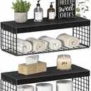 Bathroom Floating Shelves Over Toilet - Shelf Above Toilet Storage Small Farmhouse Decor Shelves (15.7 inch, Set of 3, Black)