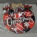 Kiddale Wooden Christmas Welcome Sign, Rustic Farmhouse Door Decor with Bow and Greenery, Colorful, 12.59 Inch Round, Front Door Wall Window Hanging