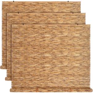DoubleFill 3 Pcs Bamboo Shades Outdoor Reed Roll Up Blinds 72" W x 72" H Blackout Sunshade Cordless Bamboo Blinds for Home Porch, Patio & Windows Decor Shutters Sunlight Privacy Screen(Carbon Brown)