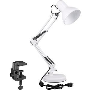 Metal Desk Lamp, Swing Arm, Architect Adjustable Gooseneck Table Lamp, Work, Study, Reading, E26 Base, Multi-Joint, White