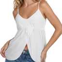 LYANER Women's Spaghetti Straps Sleeveless Split Front Smocked Y2k Babydoll Cami Tops (White, M)