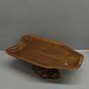 Decorative Bowl for Tabletop Decor, Live Edge Serving Tray with Base, Home Centerpiece Decor, Teak Wood